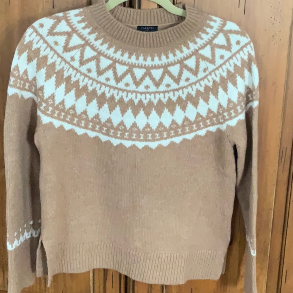 Tan Talbots fair isle sweater size small petite